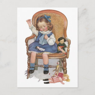 Carte Postale Fille coudre des Dollies