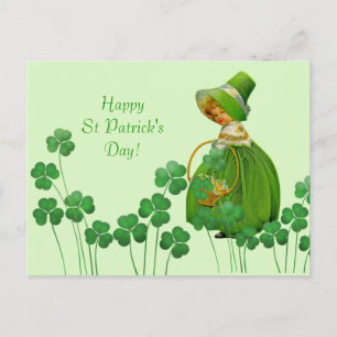 Carte Postale Fille cueillir Shamrock St Patrick's Day