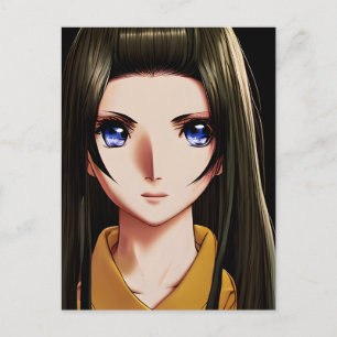 Carte Postale Fille d'anime aux yeux bleus et aux cheveux bruns 