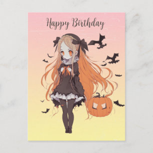 Carte Postale Fille d'anime Halloween personnalisée 
