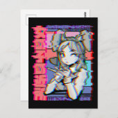 Carte Postale Fille d'anime rétro japonaise esthétique Vaporwave (Devant / Derrière)