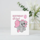Carte Postale Fille d'anniversaire Éléphant bébé rose (Debout devant)