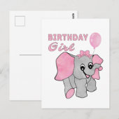 Carte Postale Fille d'anniversaire Éléphant bébé rose (Devant / Derrière)