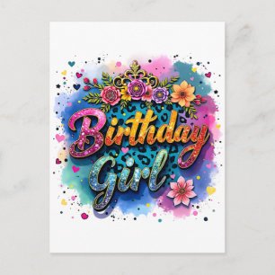 Carte Postale Fille d'anniversaire léopard floral