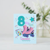 Carte Postale Fille d'anniversaire patin à roulettes rétro patin (Debout devant)