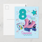Carte Postale Fille d'anniversaire patin à roulettes rétro patin (Devant / Derrière)