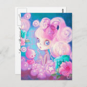 Carte Postale Fille dans Bain de Bubblebath avec bougies et Rose (Devant / Derrière)