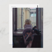 Carte Postale Fille dans la fenêtre (Devant / Derrière)