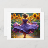 Carte Postale Fille dans le champ de tournesols, (Devant / Derrière)