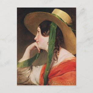 Carte Postale Fille dans un Casquette de paille jaune,