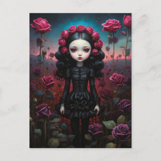 Carte Postale Fille dans un champs de roses