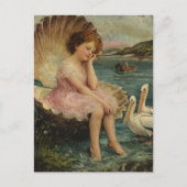 Carte Postale Fille dans un coquillage et des pélicans (Devant)