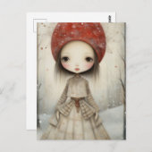 Carte Postale Fille dans une forêt hivernale (Devant / Derrière)