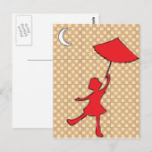 Carte Postale Fille dansant avec son parapluie (Devant / Derrière)