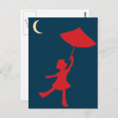 Carte Postale Fille dansant avec son parapluie (Devant / Derrière)