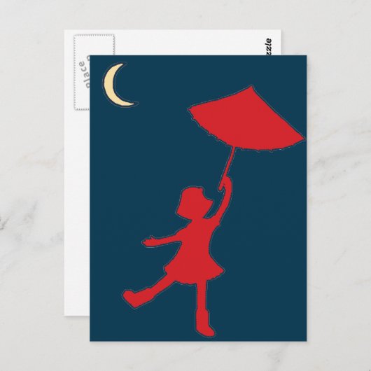 Carte Postale Fille dansant avec son parapluie (Devant / Derrière)