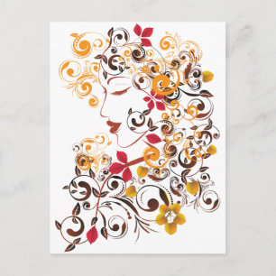 Carte Postale Fille d'automne avec Floral 8