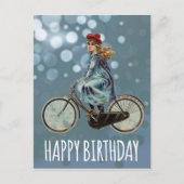 Carte Postale Fille de bicyclette vintage - Anniversaire (Devant)