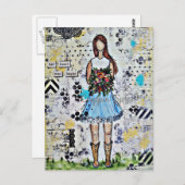 Carte Postale Fille de campagne. Art multimédia mixte original (Devant / Derrière)