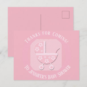Carte Postale Fille de chariot de bébé rose Remerciement de douc