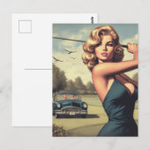 Carte Postale Fille de golf rétro (Devant / Derrière)