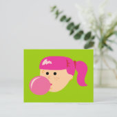 Carte Postale Fille de gomme à bulle rose (Debout devant)
