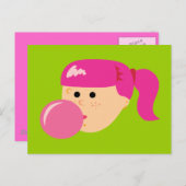 Carte Postale Fille de gomme à bulle rose (Devant / Derrière)