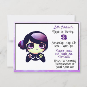 Carte Postale Fille de jeu animé violet et noir Anniversaire d'e