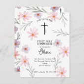 Carte Postale Fille de la première communion florale (Devant / Derrière)