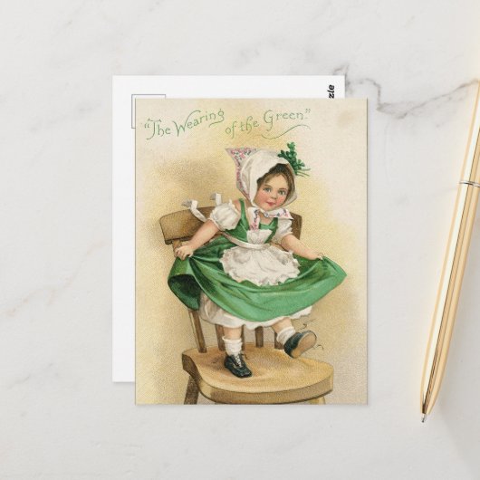 Carte Postale Fille de la Saint Patrick vintage (Devant/Arrière en situation)