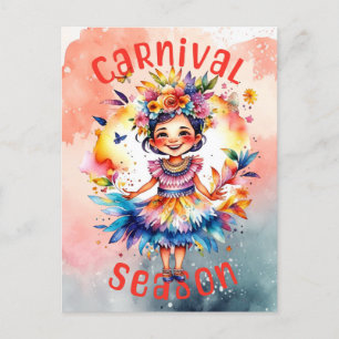 Carte Postale Fille de la saison du carnaval d'aquarelle