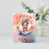 Carte Postale Fille de la saison du carnaval d'aquarelle (Debout devant)