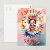 Carte Postale Fille de la saison du carnaval d'aquarelle (Devant / Derrière)