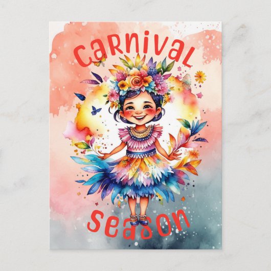 Carte Postale Fille de la saison du carnaval d'aquarelle (Devant)