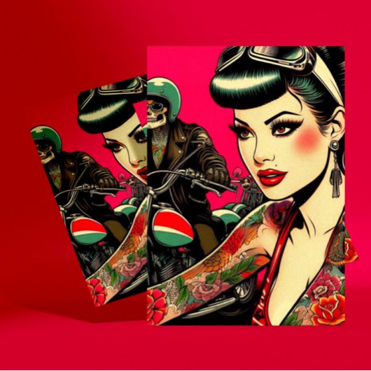 Carte Postale Fille de motard tatouée