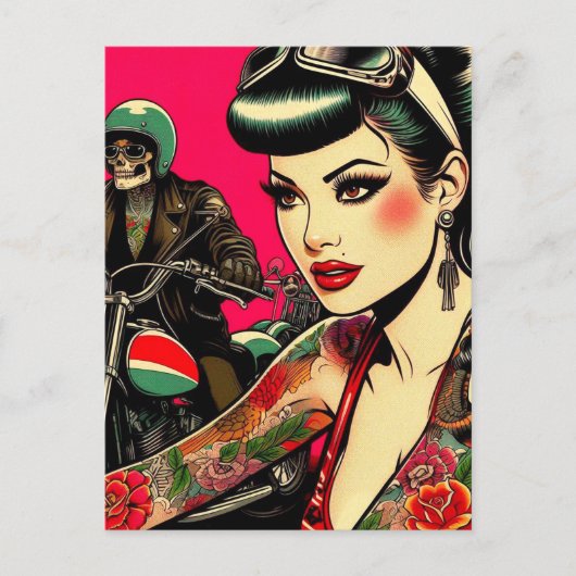 Carte Postale Fille de motard tatouée (Devant)