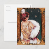 Carte Postale Fille de Noël Flapper dans une robe dorée pailleté (Devant / Derrière)