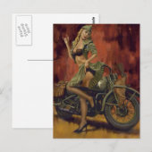 CARTE POSTALE FILLE DE PIN-UP ET MOTO (Devant / Derrière)