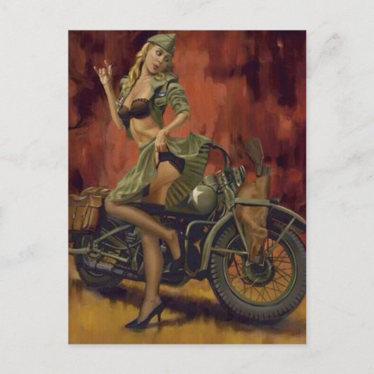 CARTE POSTALE FILLE DE PIN-UP ET MOTO (Devant)