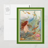 Carte Postale Fille de sirène en mer avec poissons et coquillage (Devant / Derrière)