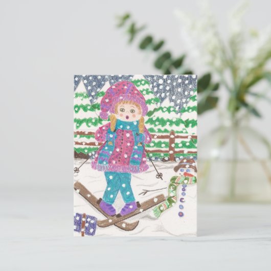 Carte Postale fille de ski (Debout devant)