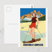 Carte Postale Fille de ski de Cortina D' Ampezzo (Devant / Derrière)