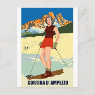 Carte Postale Fille de ski de Cortina D' Ampezzo