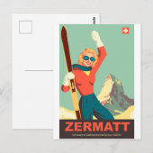 Carte Postale Fille de ski de Zermatt, Suisse (Devant / Derrière)