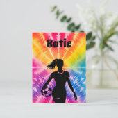 Carte Postale Fille de soccer Personnalisée Cravate-Dye Rainbow  (Debout devant)