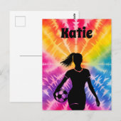 Carte Postale Fille de soccer Personnalisée Cravate-Dye Rainbow  (Devant / Derrière)