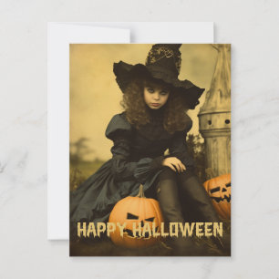 Carte Postale Fille de sorcière méchante mignonne d'Halloween en