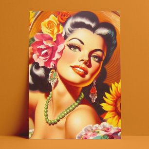 Carte Postale Fille de tournesol vintage