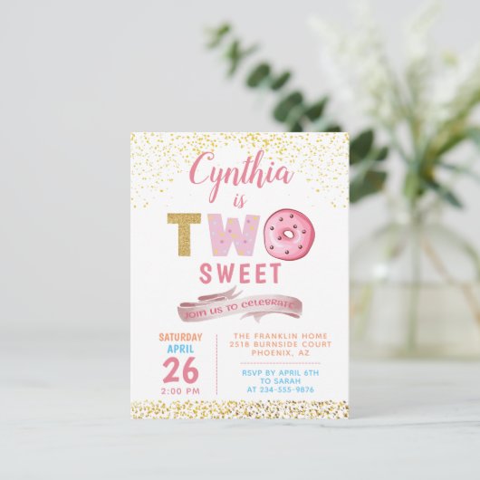 Carte Postale Fille Deux Gâteaux Sucrés Donuts Pailletés Or 2ème (Debout devant)