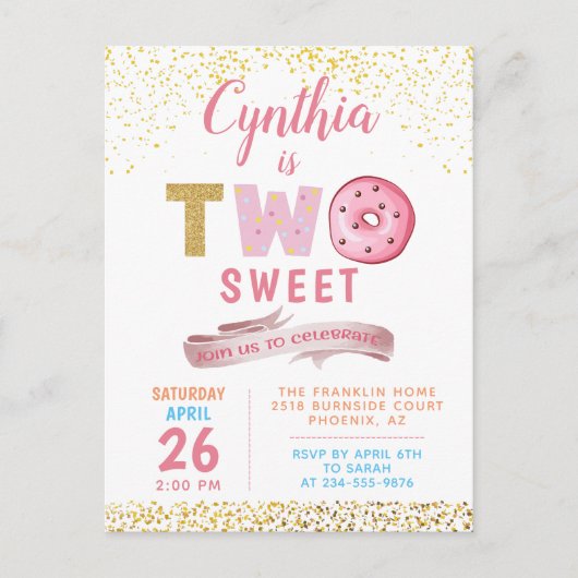 Carte Postale Fille Deux Gâteaux Sucrés Donuts Pailletés Or 2ème (Devant)